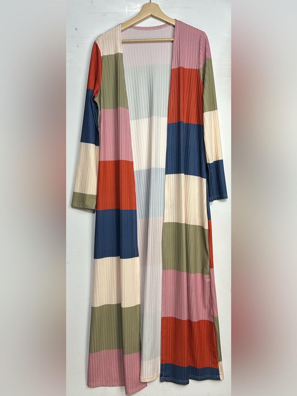 2XL Open Front Colorblock Long Line Kimono Duster